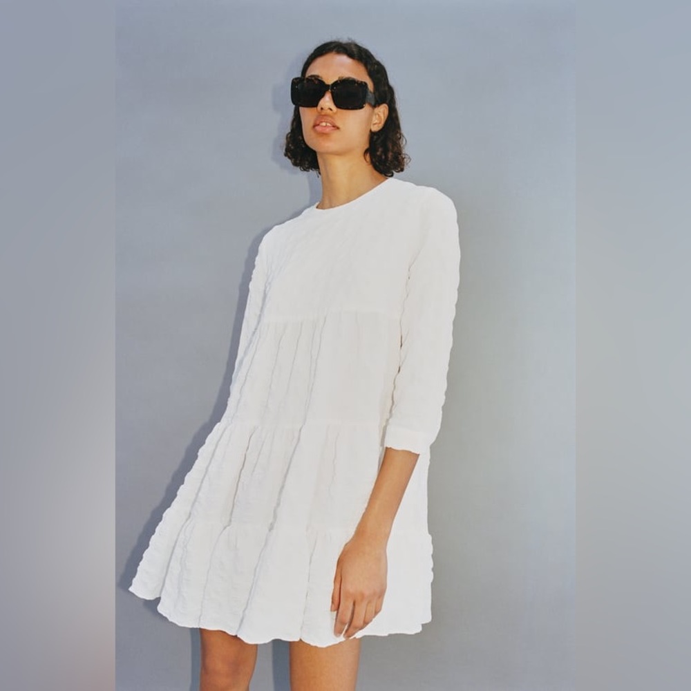 ZARA Textured Weave Dress - size XS white